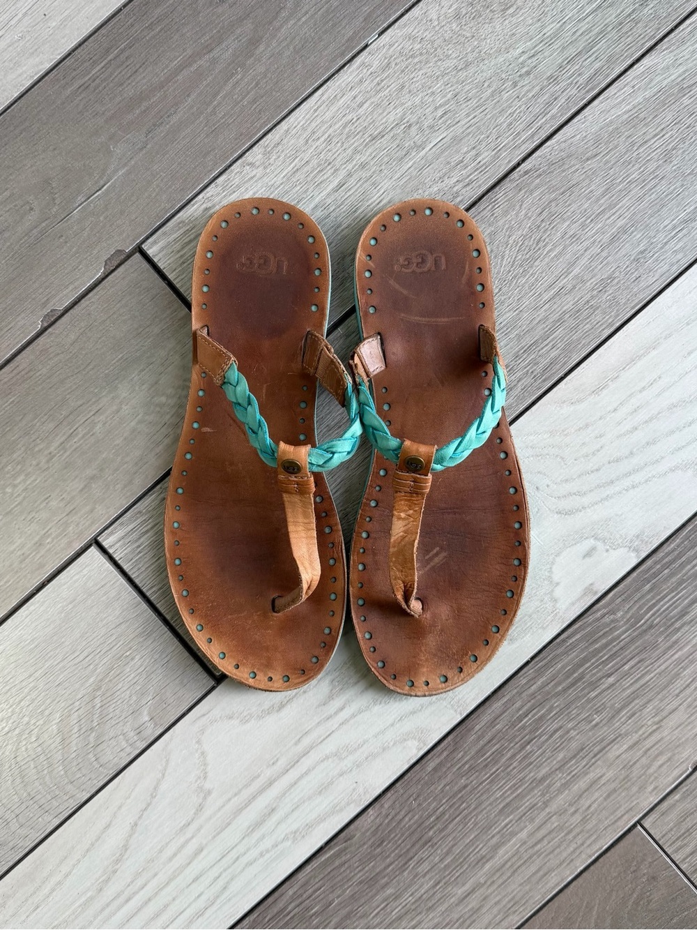 UGG Bria Leather Braided Thong Sandals
